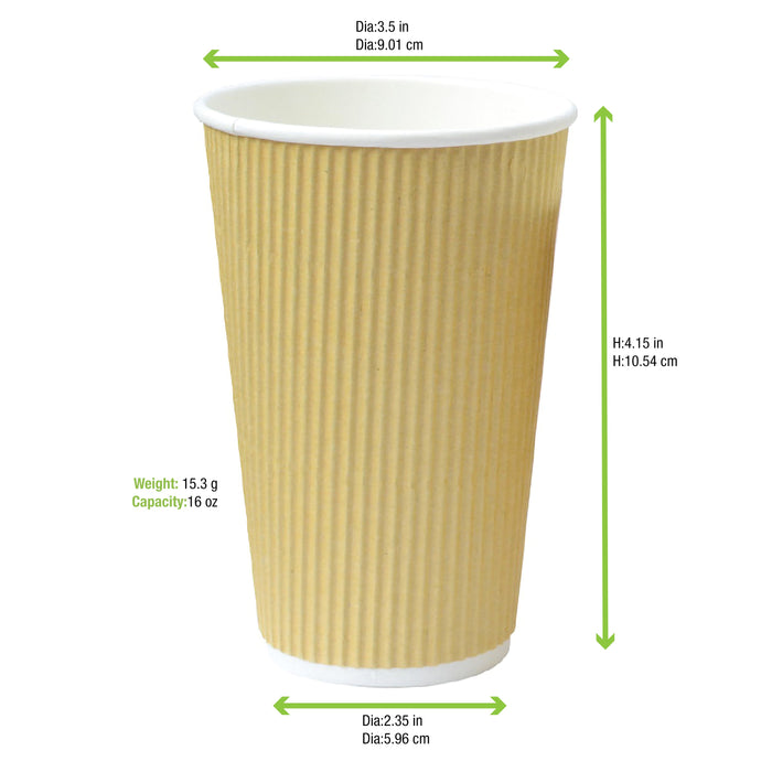 Gobelet carton double paroi beige "Rippley" - 450 ml - Ø 9 cm - H 13,6 cm - 25 unités