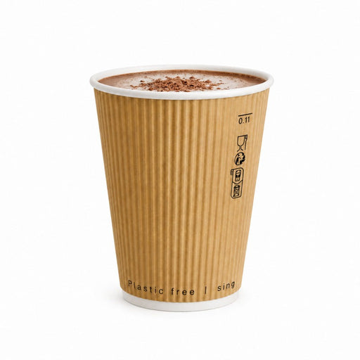 Gobelet carton double paroi beige sans plastique "Rippley" - 350 ml - Ø 9 cm - H 11 cm - 25 unités