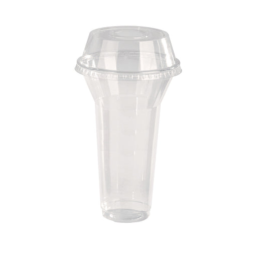 Pot/Coupe transparent plastique PET avec couvercle dôme et trou 450 ml - Ø 9,5 cm - H 12,7 cm - 25 unités