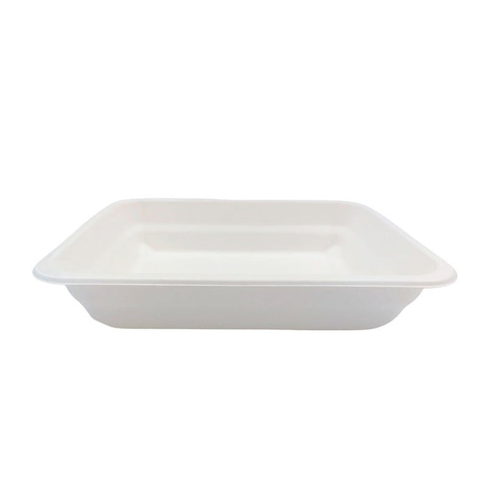 Barquette scellable blanche en pulpe de canne 1300ml 22,7 cm x 17,8 cm H 4,5 cm - 50 unités