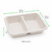 Barquette scellable blanche en pulpe laminée PLA "menu" à 2 compartiments - 1060 ml - 22,7 cm x 17,8 cm x 4,5 cm - 50 unités