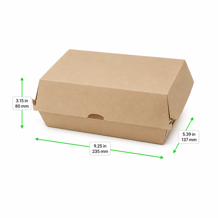 Boîte kebab carton kraft taille S - 23,5 cm x 13,7 cm x 8 cm - 50 unités