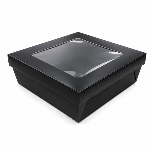 Boîte "Kray" carrée carton brun avec couvercle à fenêtre 20 cm x 20 cm H 6,5 cm - 25 unités