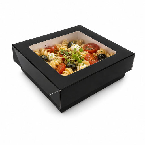 Boîte "Kray" carrée carton noir avec couvercle à fenêtre - 350 ml - 11,5 cm x 11,5 cm x 4 cm - en situation