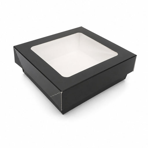 Boîte "Kray" carrée carton noir avec couvercle à fenêtre - 350 ml - 11,5 cm x 11,5 cm x 4 cm
