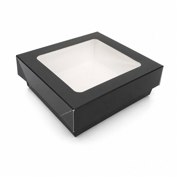 Boîte "Kray" carrée carton noir avec couvercle à fenêtre - 350 ml - 11,5 cm x 11,5 cm x 4 cm