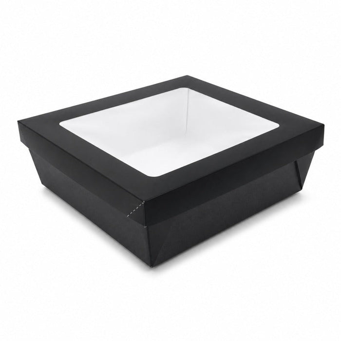 Boîte "Kray" carrée carton noir avec couvercle à fenêtre 24,5 cm x 24,5 cm H 8 cm 4 200ml - 25 unités