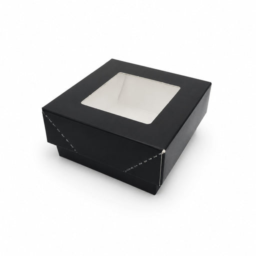 Boîte "Kray" carrée carton noir avec couvercle à fenêtre - 200 ml - 8,5 cm x 8,5 cm x 4 cm