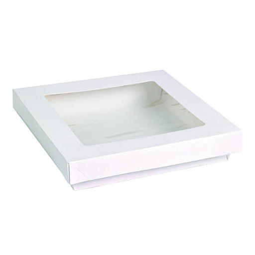 Boîte "Kray" carrée carton blanc avec couvercle à fenêtre en PLA 900 ml 15,5 cm x 15,5 cm x 5 cm - 25 unités