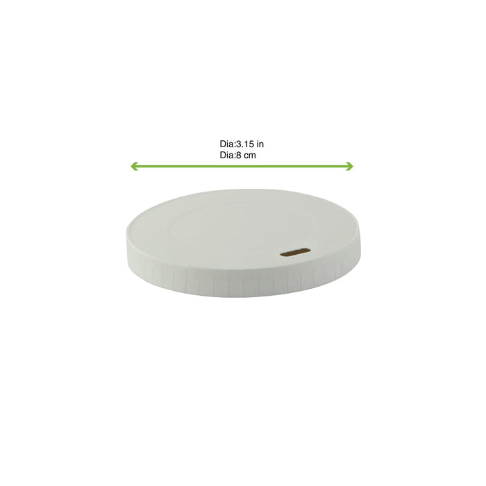 Couvercle carton blanc plat sans matière plastique - Ø 8 cm - dimensions