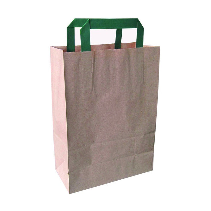 Sac cabas papier brun recyclé anses vertes 20 cm x 10 cm x 29 cm - 250 unités
