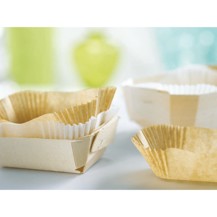 Moule de cuisson en bois avec caissette papier - 1200 ml - 24,5 cm x 11,5 cm x 7 cm - 100 unités