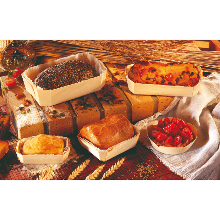 Moule de cuisson en bois avec caissette papier - 1200 ml - 24,5 cm x 11,5 cm x 7 cm - 100 unités