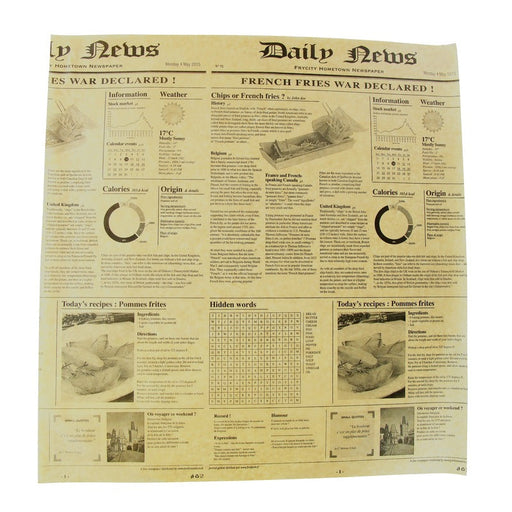 Papier alimentaire brun ingraissable impression Journal en boite distributrice 38 cm x 40 cm - 500 unités