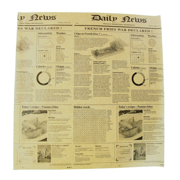 Papier alimentaire brun ingraissable impression Journal en boite distributrice 38 cm x 40 cm - 500 unités