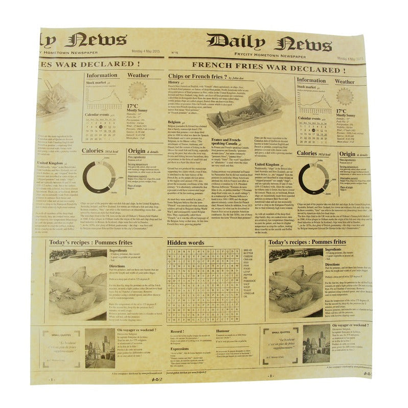 Brown greaseproof food-grade paper with newspaper print in dispenser b ...