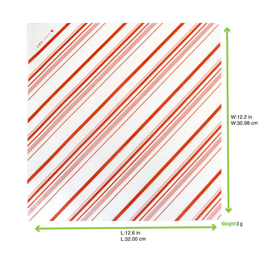 Papier alimentaire blanc ingraissable décor rayures rouges - 31 cm x 32 cm - 500 unités