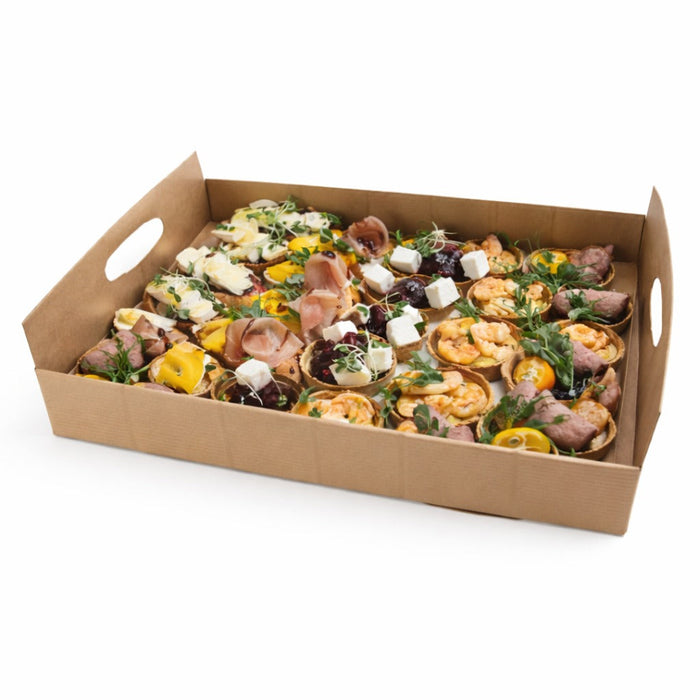 Plateau en carton kraft brun avec poignées  390x290, H42 mm, 50pcs