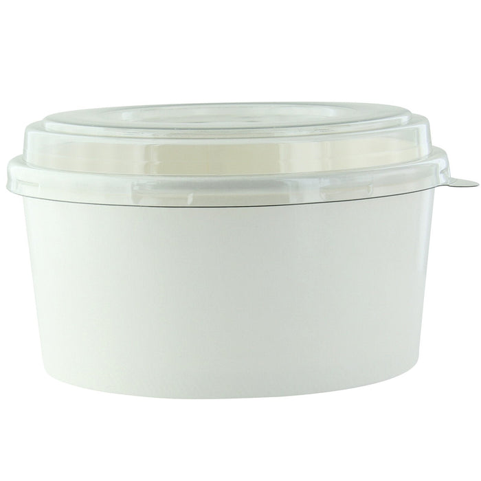 Saladier rond "Buckaty" en carton blanc avec couvercle PET - 1140 ml - Ø 18,7 cm - H 6,7 cm - 50 unités