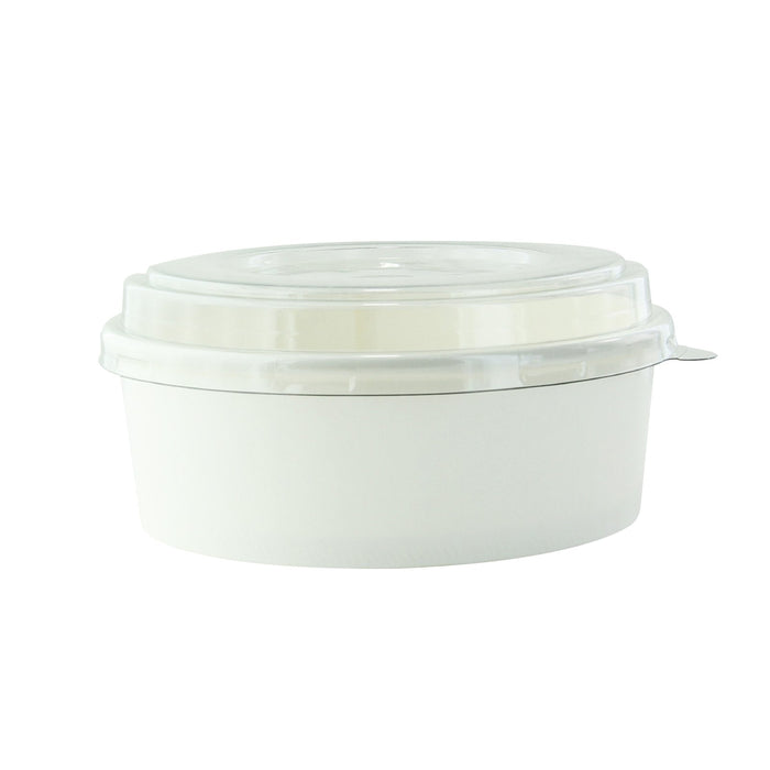 Combo saladier rond "Buckaty" en carton blanc + couvercle PET - 550 ml - Ø 15 cm - H 5 cm - 50 unités