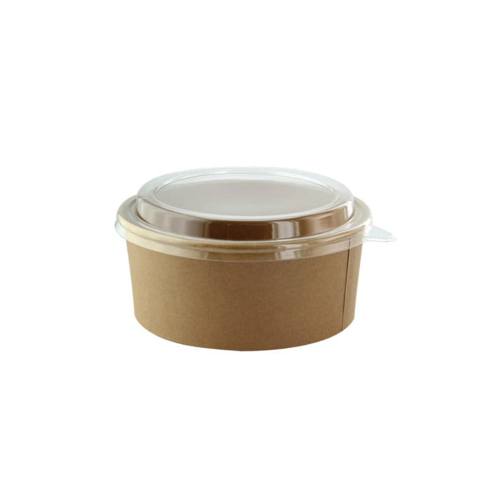 Combo saladier rond "Buckaty" en carton kraft + couvercle PET - 500 ml - Ø 15 cm - H 5 cm - 30 unités
