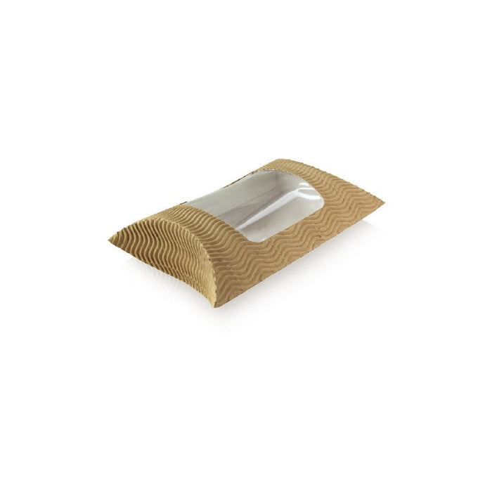 Etui carton ondulé avec fenêtre carré pour sandwich chaud 14,5 cm x 15 cm x 5,5 cm - 25 unités