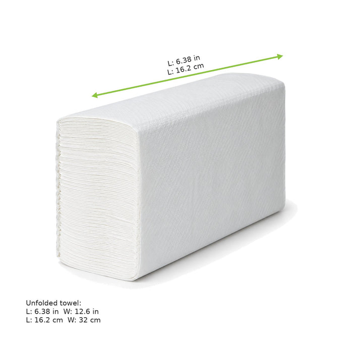 Serviette essuie-main blanche 2 plis pliage en W - 16,2 cm x 32 cm - dimensions
