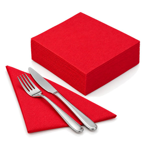 Serviette ouate rouge 2 plis - 38 cm x 38 cm - en situation