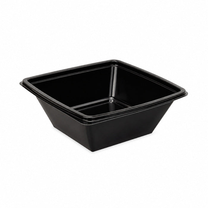 Saladier carré "Pyramide" en PET noir sans couvercle - 1000 ml - 19,5 cm x 19,5 cm - H 7 cm - 100 unités