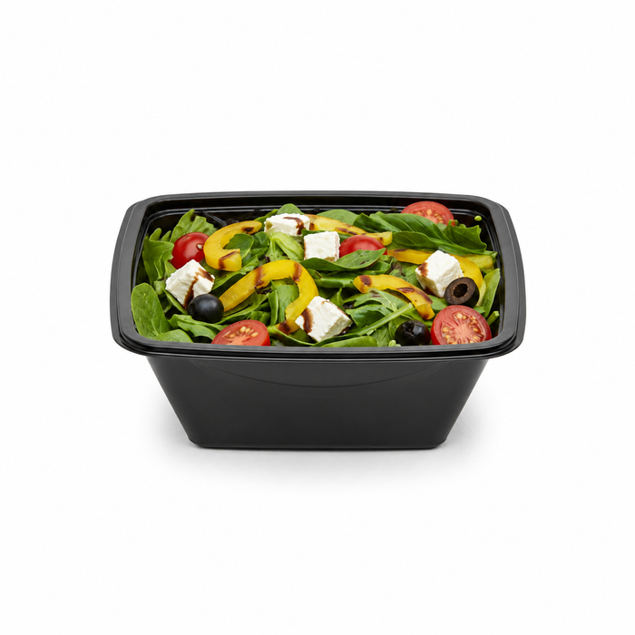 Saladier PET carré noir 750 ml 16 cm x 16 cm x 7 cm - 100 unités