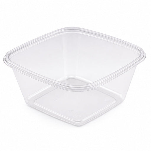 Saladier carré plat en PET transparent sans couvercle - 750 ml - 19 cm x 19 cm - H 4,5 cm - 300 unités