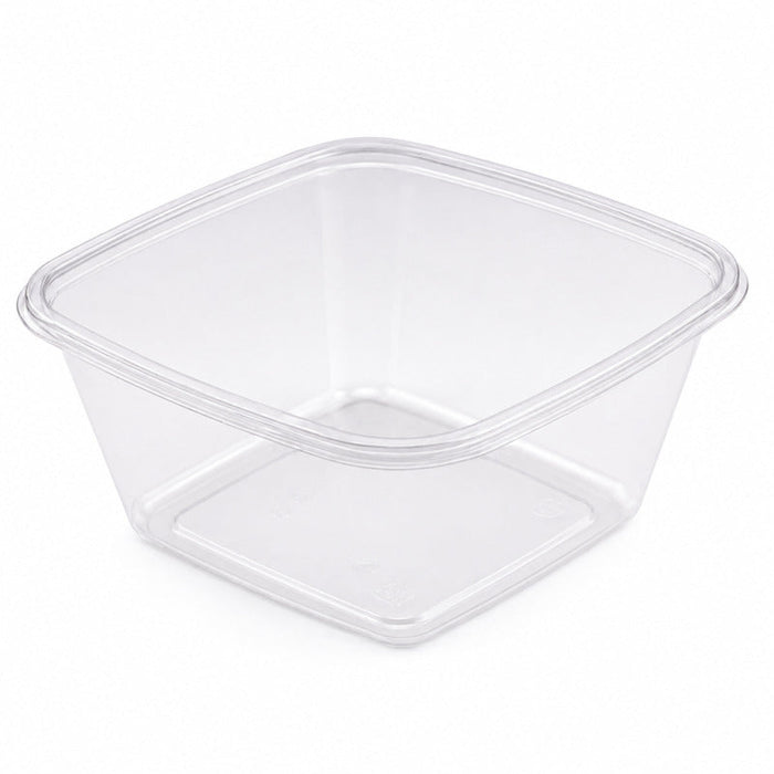 Saladier carré plat en PET transparent sans couvercle - 750 ml - 19 cm x 19 cm - H 4,5 cm - 300 unités