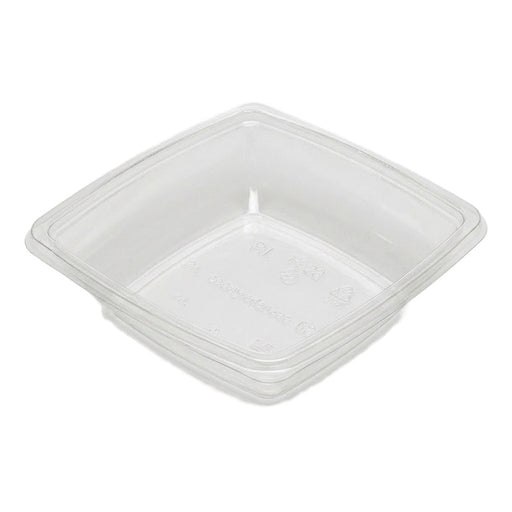 Saladier carré plat en PET transparent sans couvercle - 750 ml - 19,5 cm x 19,5 cm - H 4,6 cm - 300 unités