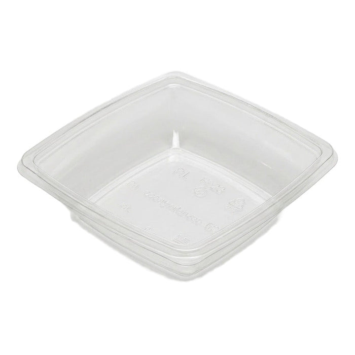 Saladier carré plat en PET transparent sans couvercle - 750 ml - 19,5 cm x 19,5 cm - H 4,6 cm - 300 unités