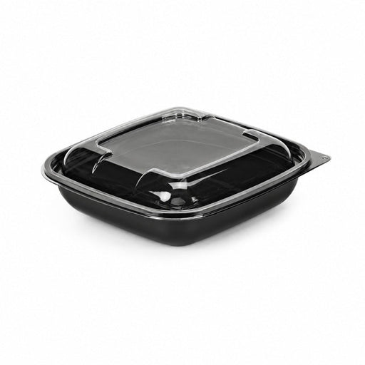Saladier PET carré noir avec couvercle 750 ml 19 cm x 19 cm x 6,5 cm - 25 unités