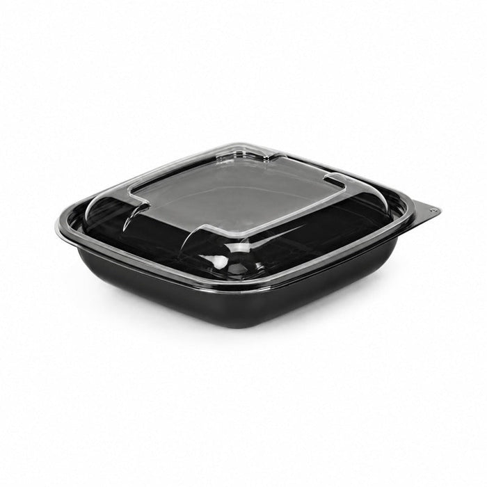 Saladier PET carré noir avec couvercle 750 ml 19 cm x 19 cm x 6,5 cm - 25 unités