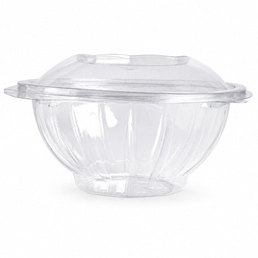 Saladier rond transparent PET avec couvercle attaché 750 ml - Ø 15,1 cm - H 6 cm - 50 unités
