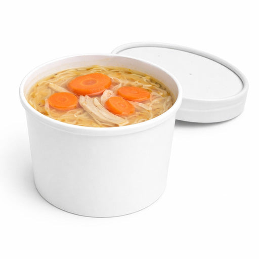 Pot carton blanc chaud et froid avec couvercle carton  - 230ml - 9 cm x 7,3 cm x 6 cm - 25 unités