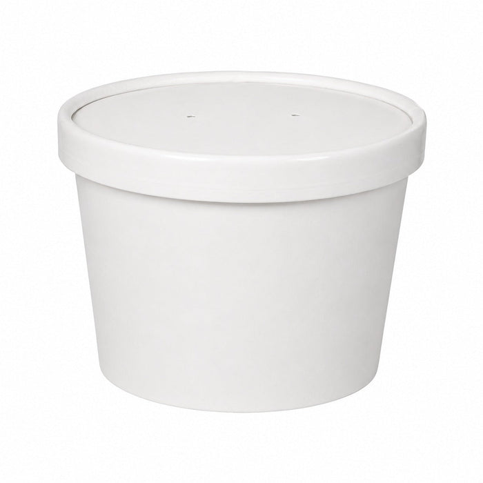Pot carton blanc chaud et froid avec couvercle carton  - 230ml - 9 cm x 7,3 cm x 6 cm - 25 unités