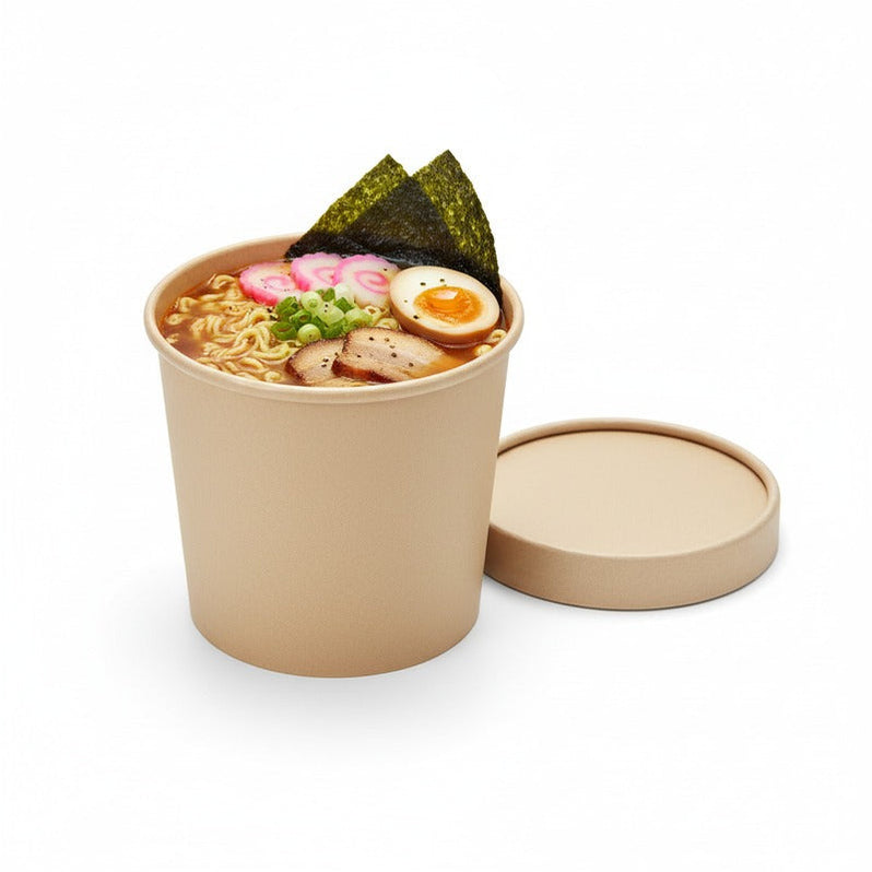Bamboo fibre cardboard pot with cardboard lid, for hot and cold food ...