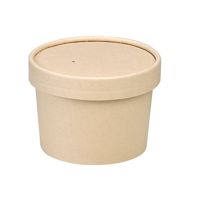 Pot carton fibre de bambou chaud et froid avec couvercle 240 ml - Ø 9 cm - H 7,5 cm - 25 unités