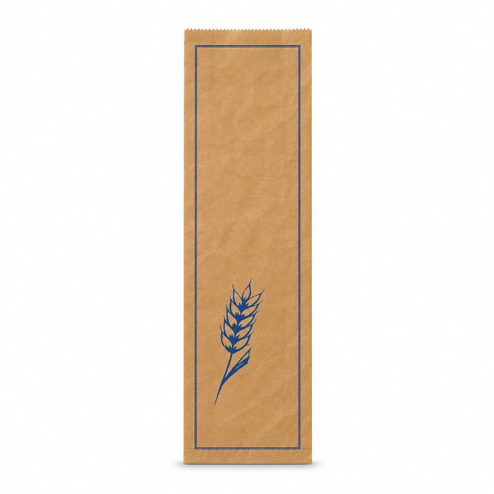 Sac à pain papier kraft brun décor bleu 17 cm x 7 cm x 49 cm - 1000 unités