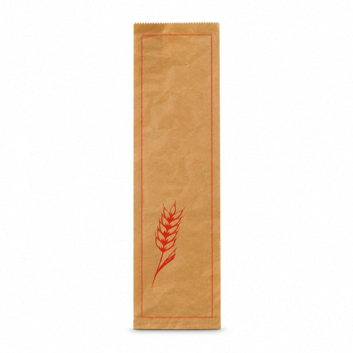 Sac à pain papier kraft brun décor rouge 19 cm x 7 cm x 59 cm - 1000 unités