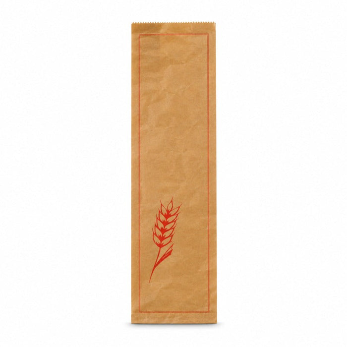 Sac à pain papier kraft brun décor rouge 19 cm x 7 cm x 59 cm - 1000 unités