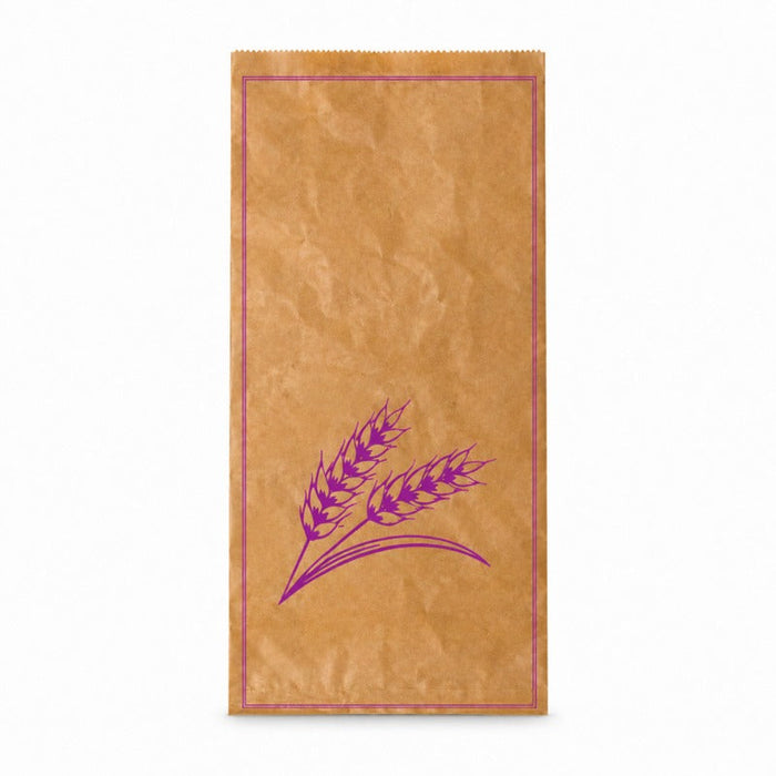 Sac à pain papier kraft brun décor violet 24 cm x 11 cm x 49 cm - 1000 unités