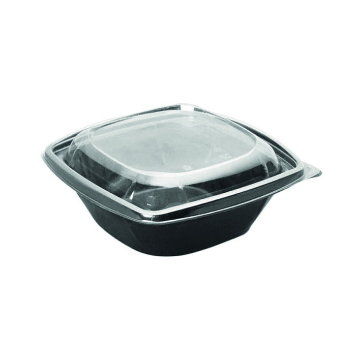 Saladier PET carré noir avec couvercle 1000 ml 19 cm x 19 cm x 5,5 cm - 150 unités