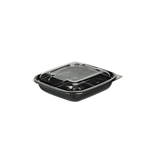 Saladier PET carré noir avec couvercle 750 ml 19 cm x 19 cm x 4,5 cm - 150 unités
