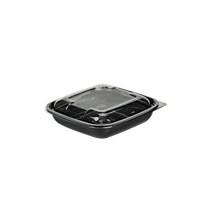Saladier PET carré noir avec couvercle 750 ml 19 cm x 19 cm x 4,5 cm - 150 unités