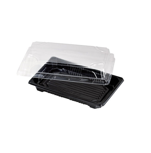 Barquette sushi plastique PS noir avec couvercle PET transparent Suky 17 x 12 x 4 cm - 50 unités