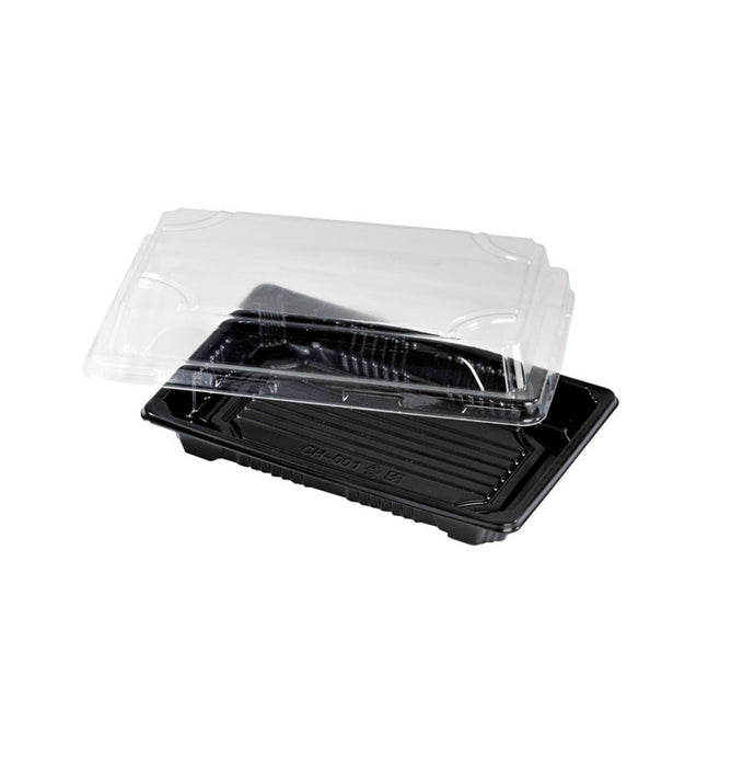 Barquette sushi plastique PS noir avec couvercle PET transparent Suky 17 x 12 x 4 cm - 50 unités